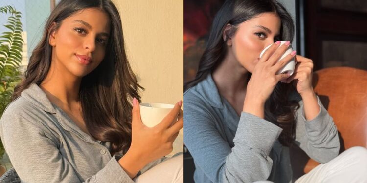 Suhana Khan gives winter fashion a neutral touch in her grey ribbed top and white trousers